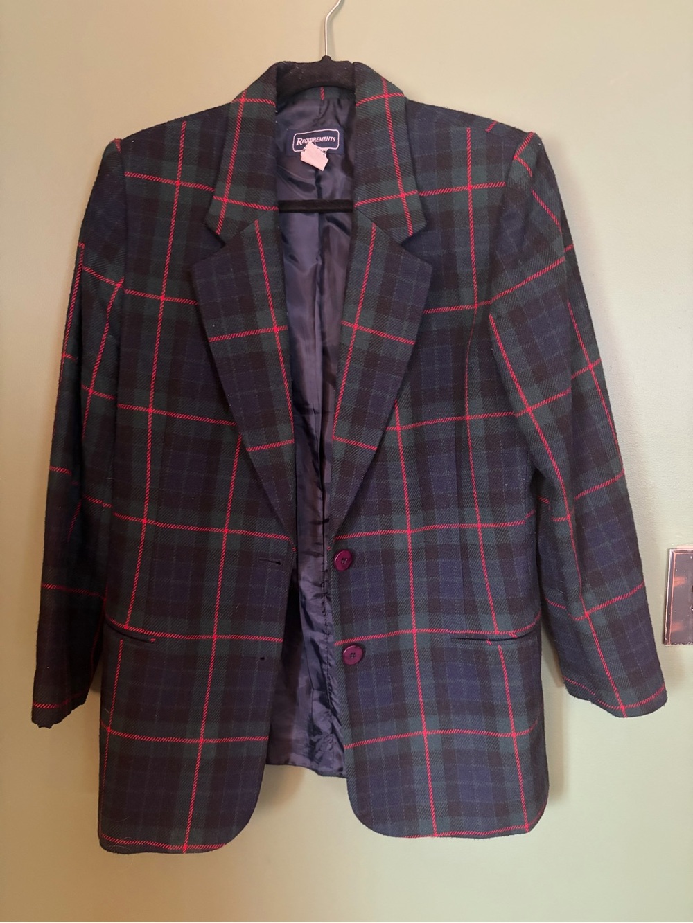 Vintage Plaid Wool Blend Blazer Size 10 Shoulder Pads Ralph Lauren Style